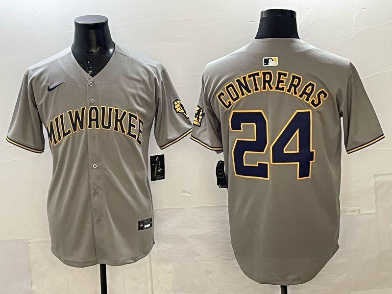 Men 2025 Nike Milwaukee Brewers #24 Contreras Grey Game MLB Jersey 01->milwaukee brewers->MLB Jersey